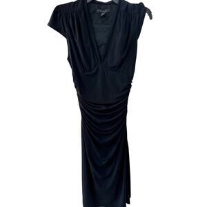 Laundry by Shelli Segal Cocktail Dress Black Size 4 V neck ruched